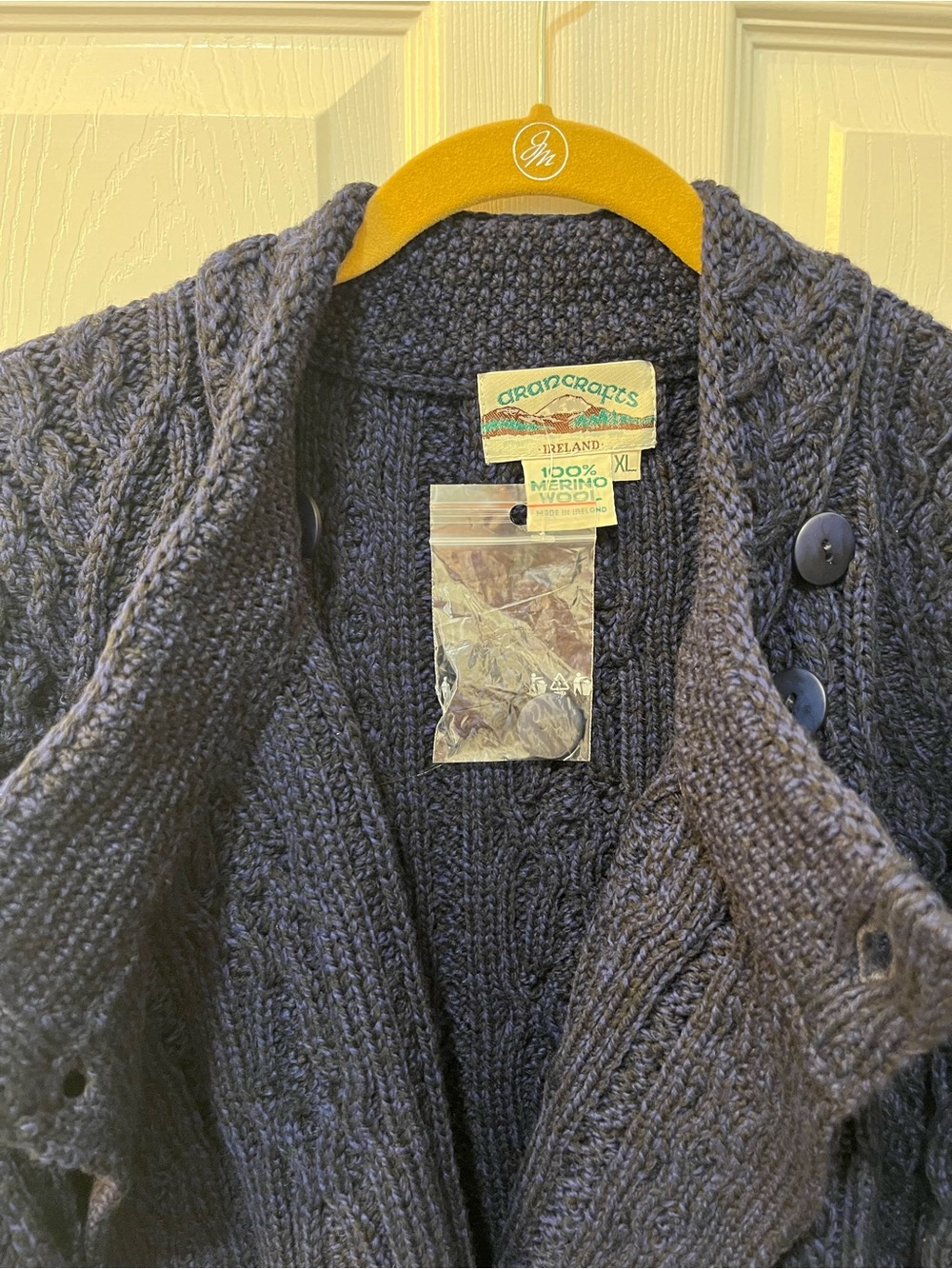 Aran Crafts Navy 💯 Merino Wool. Ireland. Sweater Coat / Cardigan. Size XL. NWT - Picture 5 of 9
